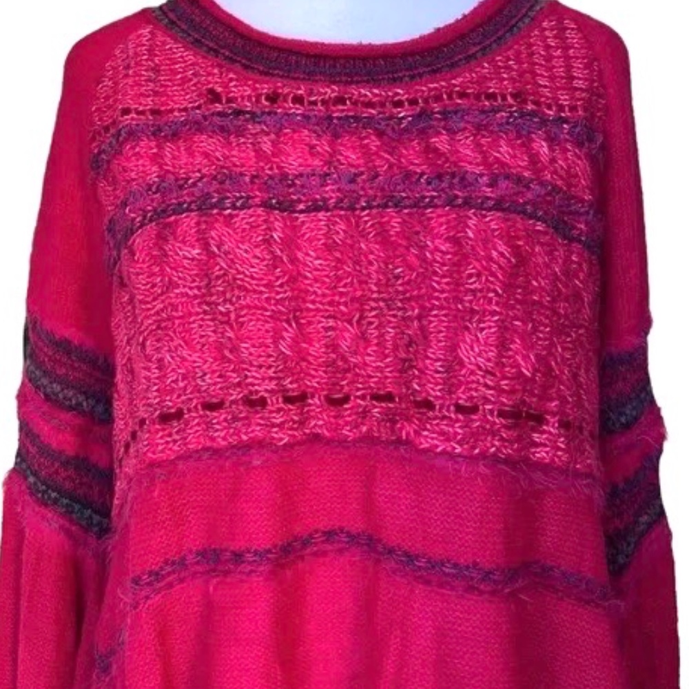 Free People Craft Time Boho Bell Sleeve Pink Sweater Alpaca Wool Mohair - Picture 7 of 9